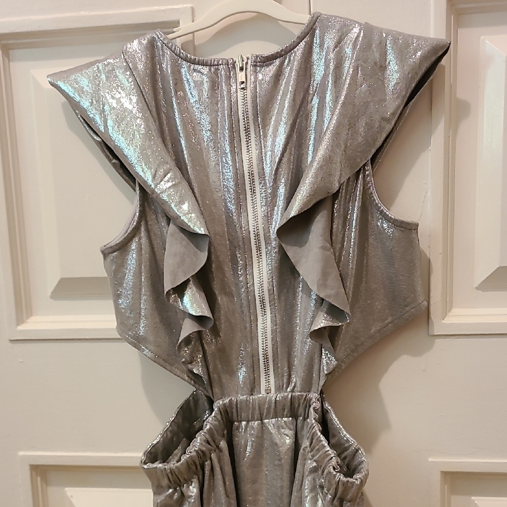 Silver Metallic Ruffle Jumpsuit - Picture 4 of 5